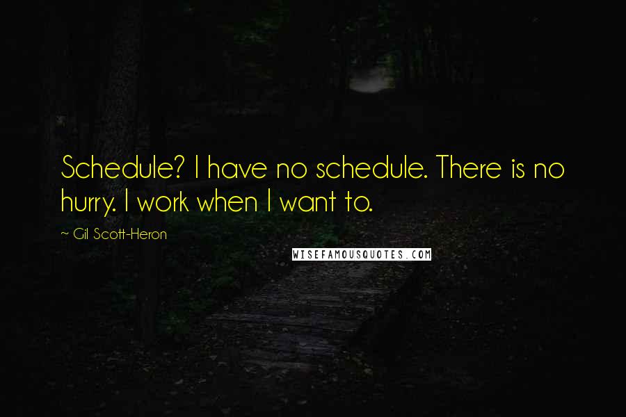 Gil Scott-Heron Quotes: Schedule? I have no schedule. There is no hurry. I work when I want to.