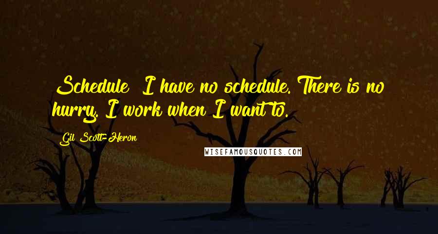 Gil Scott-Heron Quotes: Schedule? I have no schedule. There is no hurry. I work when I want to.