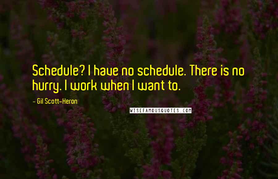 Gil Scott-Heron Quotes: Schedule? I have no schedule. There is no hurry. I work when I want to.