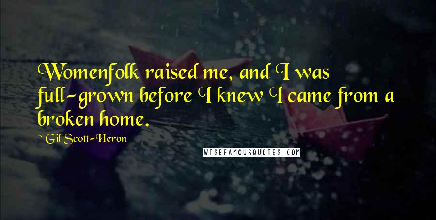 Gil Scott-Heron Quotes: Womenfolk raised me, and I was full-grown before I knew I came from a broken home.