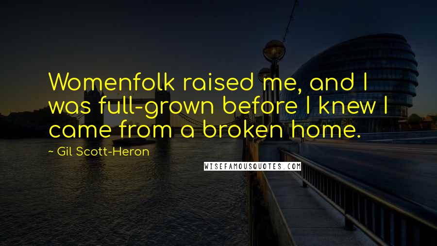 Gil Scott-Heron Quotes: Womenfolk raised me, and I was full-grown before I knew I came from a broken home.