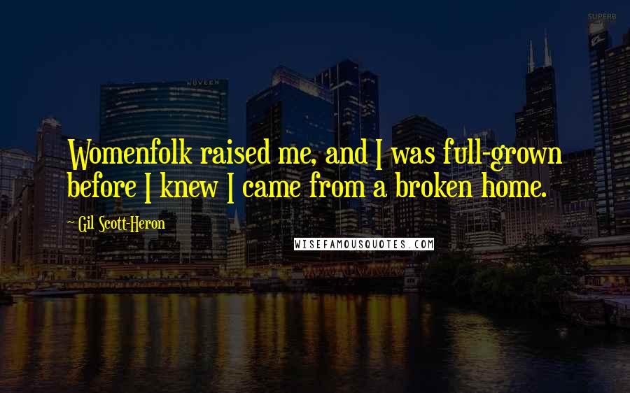 Gil Scott-Heron Quotes: Womenfolk raised me, and I was full-grown before I knew I came from a broken home.