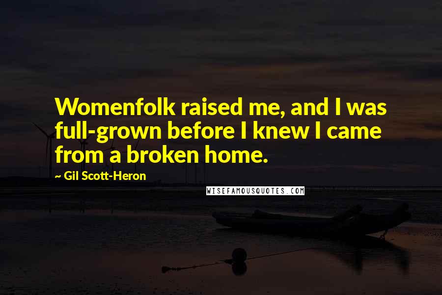 Gil Scott-Heron Quotes: Womenfolk raised me, and I was full-grown before I knew I came from a broken home.