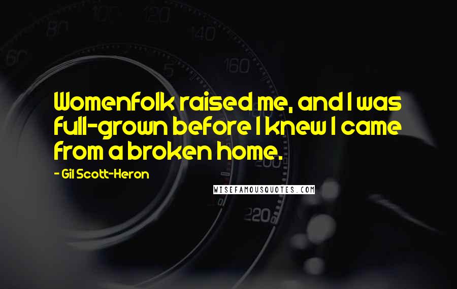 Gil Scott-Heron Quotes: Womenfolk raised me, and I was full-grown before I knew I came from a broken home.