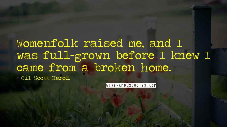 Gil Scott-Heron Quotes: Womenfolk raised me, and I was full-grown before I knew I came from a broken home.