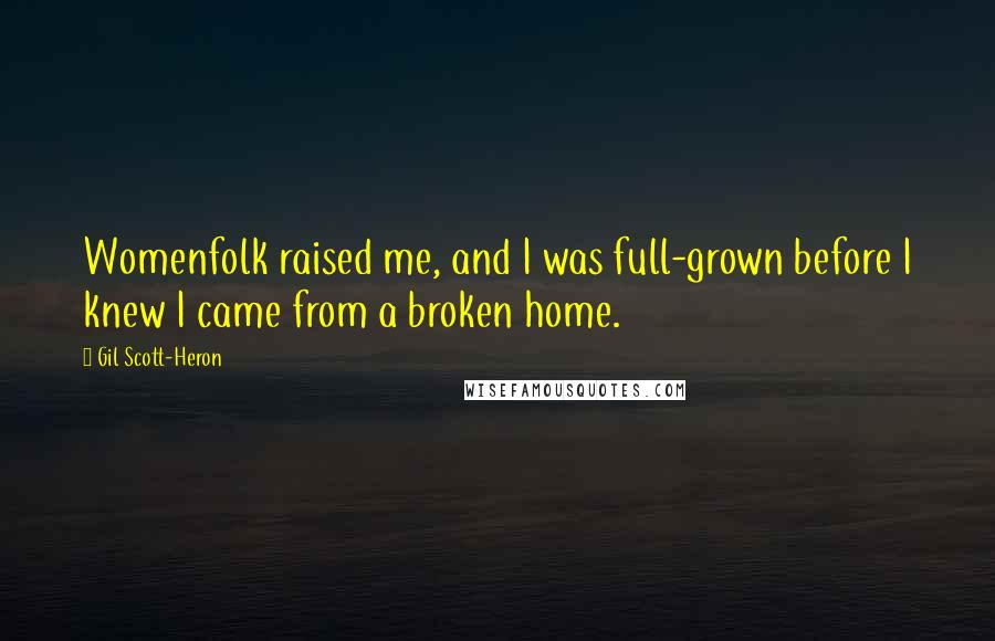 Gil Scott-Heron Quotes: Womenfolk raised me, and I was full-grown before I knew I came from a broken home.