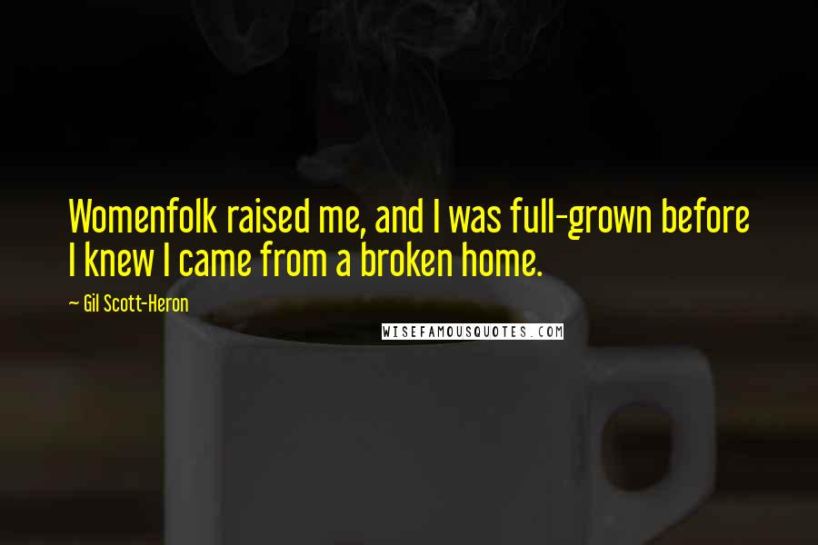 Gil Scott-Heron Quotes: Womenfolk raised me, and I was full-grown before I knew I came from a broken home.