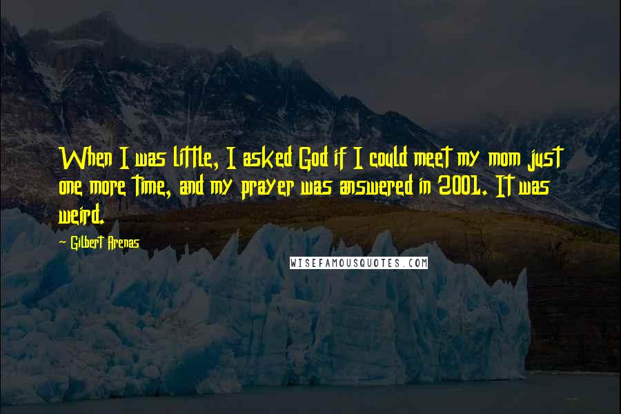 Gilbert Arenas Quotes: When I was little, I asked God if I could meet my mom just one more time, and my prayer was answered in 2001. It was weird.