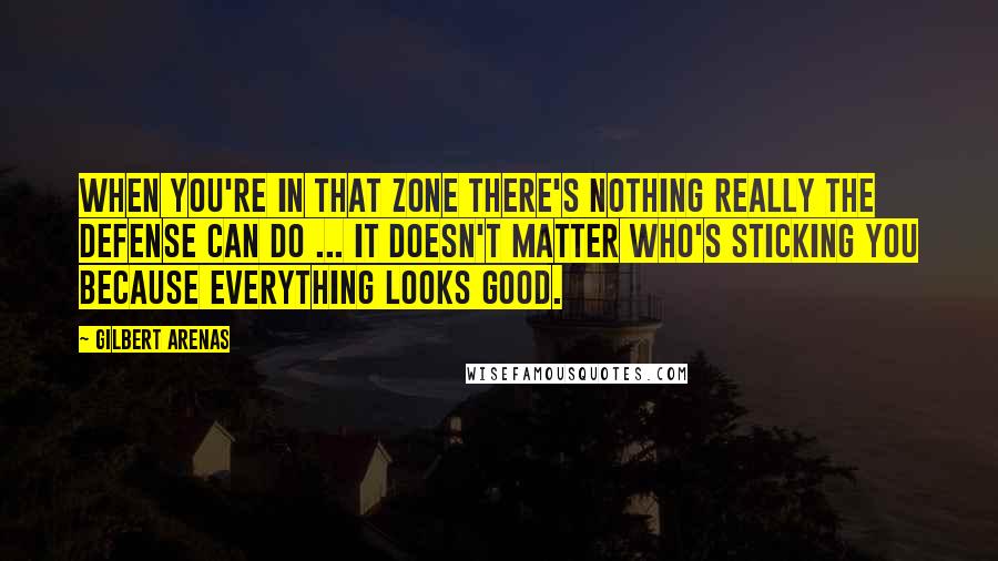 Gilbert Arenas Quotes: When you're in that zone there's nothing really the defense can do ... It doesn't matter who's sticking you because everything looks good.