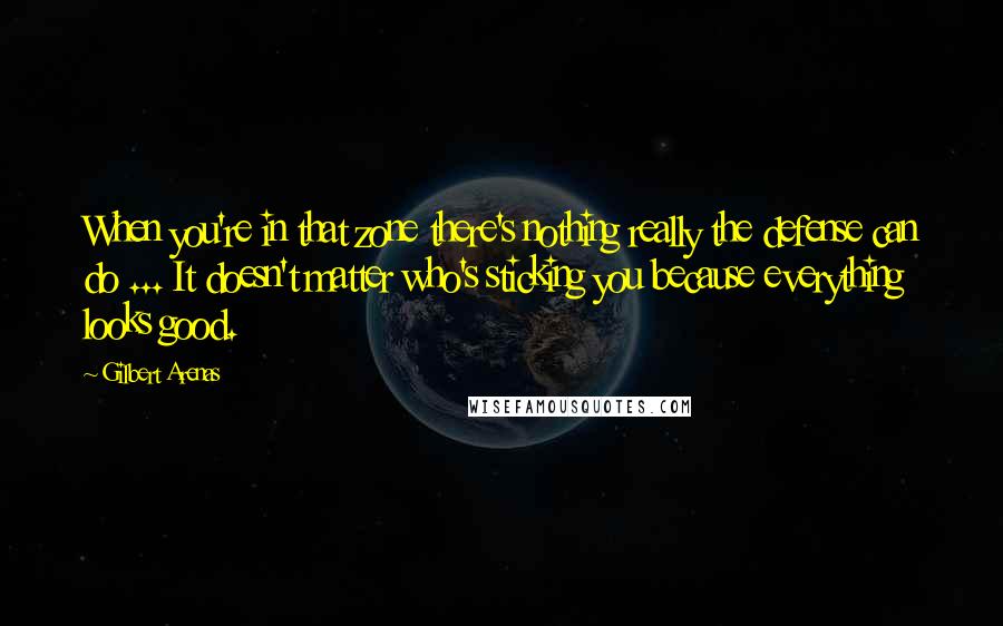 Gilbert Arenas Quotes: When you're in that zone there's nothing really the defense can do ... It doesn't matter who's sticking you because everything looks good.