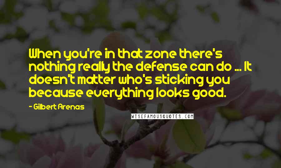 Gilbert Arenas Quotes: When you're in that zone there's nothing really the defense can do ... It doesn't matter who's sticking you because everything looks good.