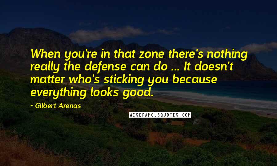 Gilbert Arenas Quotes: When you're in that zone there's nothing really the defense can do ... It doesn't matter who's sticking you because everything looks good.