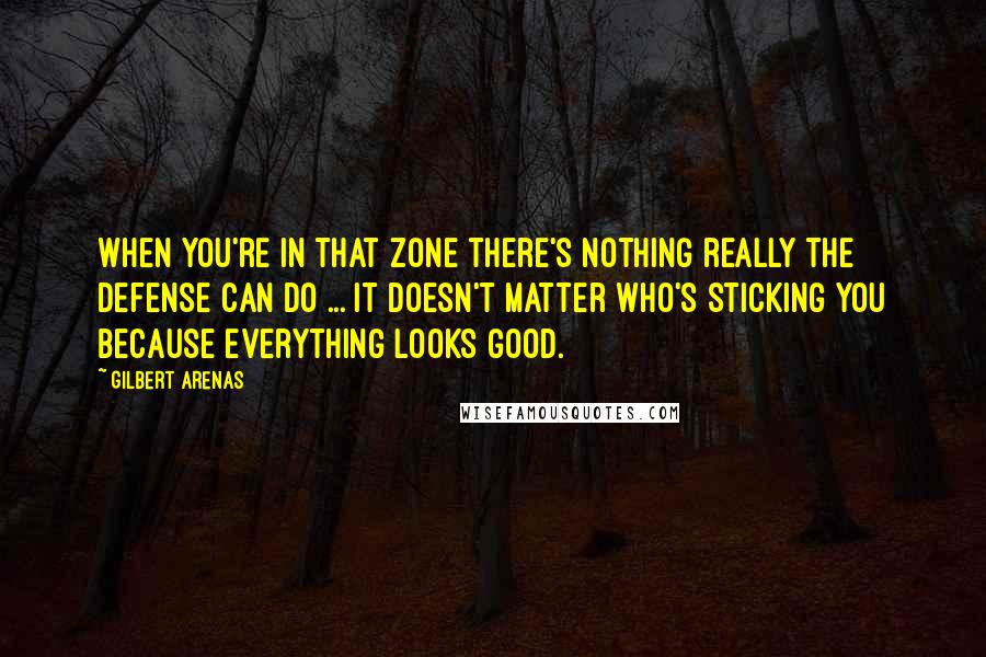 Gilbert Arenas Quotes: When you're in that zone there's nothing really the defense can do ... It doesn't matter who's sticking you because everything looks good.