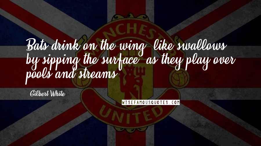 Gilbert White Quotes: Bats drink on the wing, like swallows, by sipping the surface, as they play over pools and streams.