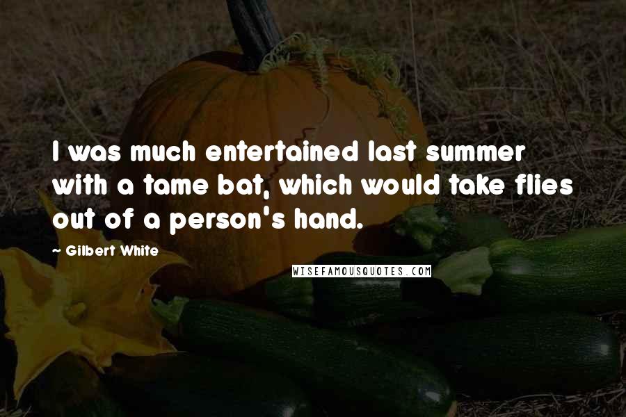 Gilbert White Quotes: I was much entertained last summer with a tame bat, which would take flies out of a person's hand.