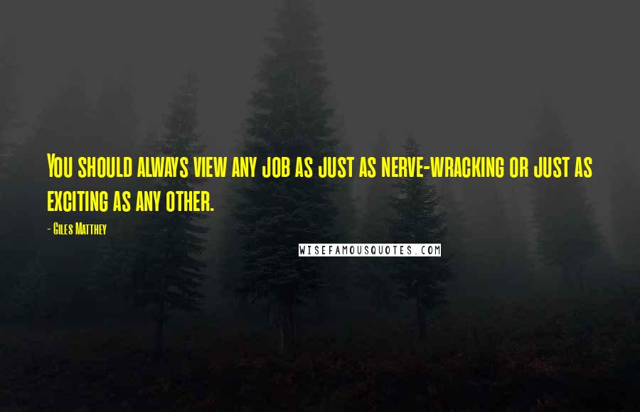 Giles Matthey Quotes: You should always view any job as just as nerve-wracking or just as exciting as any other.