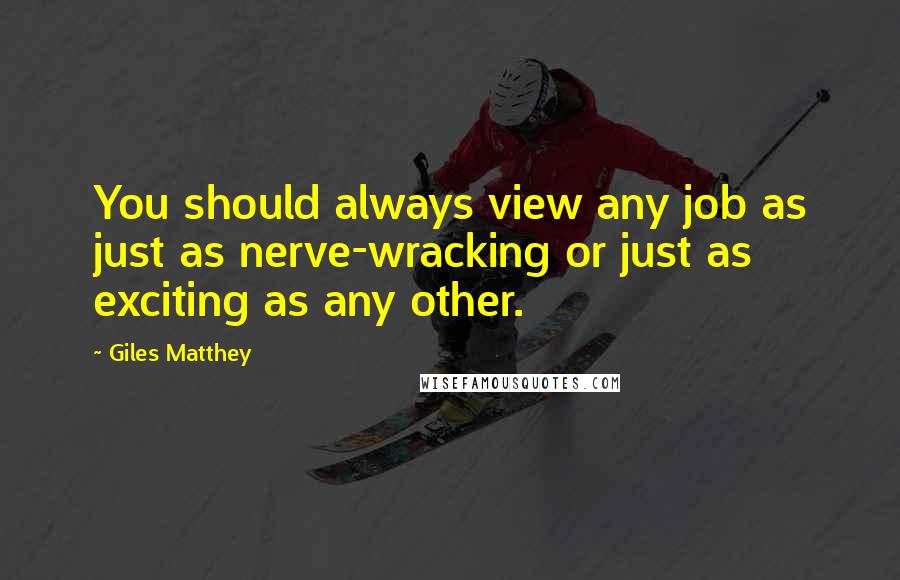 Giles Matthey Quotes: You should always view any job as just as nerve-wracking or just as exciting as any other.
