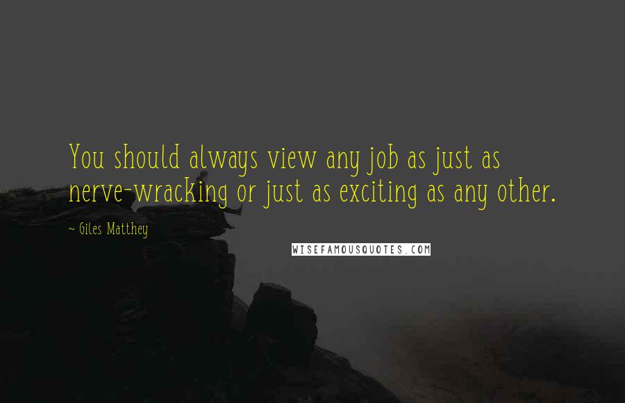 Giles Matthey Quotes: You should always view any job as just as nerve-wracking or just as exciting as any other.