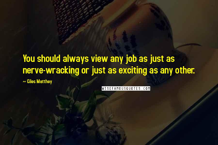 Giles Matthey Quotes: You should always view any job as just as nerve-wracking or just as exciting as any other.