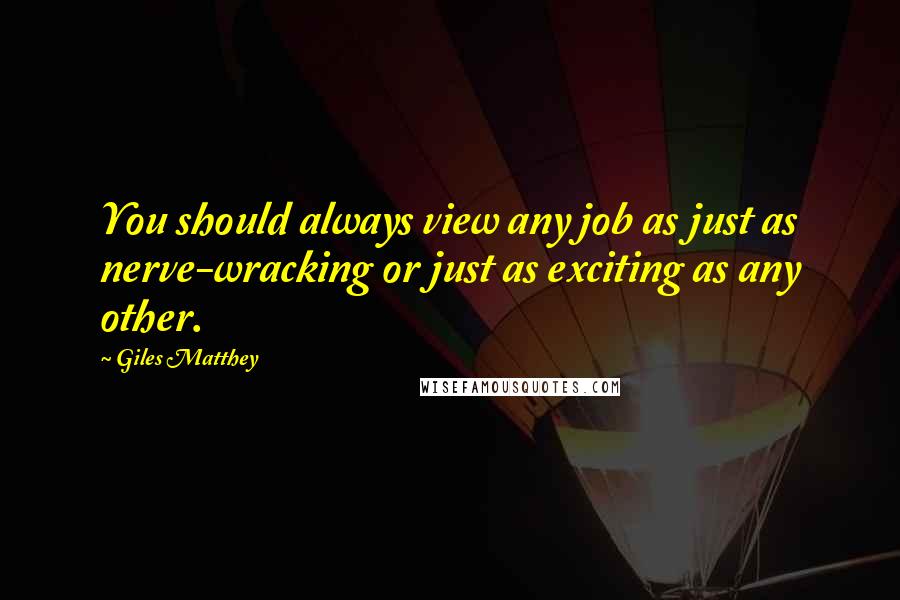 Giles Matthey Quotes: You should always view any job as just as nerve-wracking or just as exciting as any other.