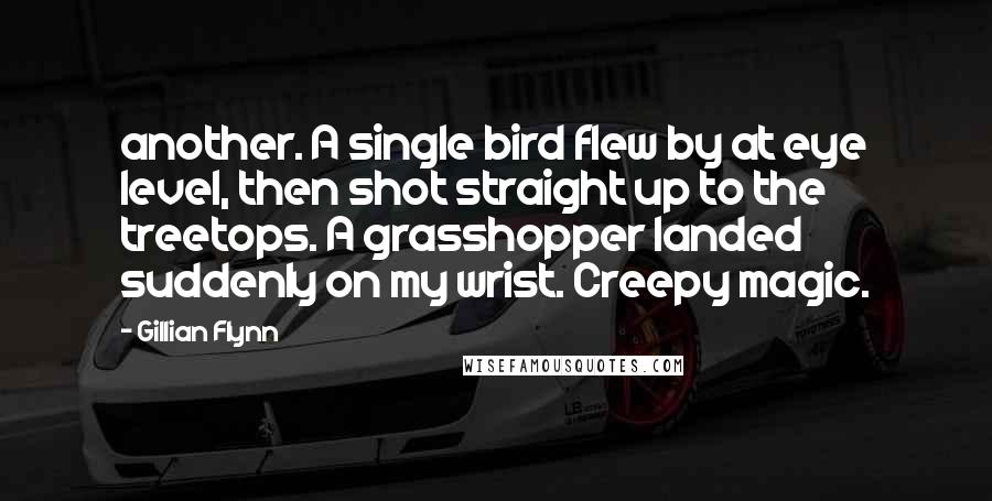 Gillian Flynn Quotes: another. A single bird flew by at eye level, then shot straight up to the treetops. A grasshopper landed suddenly on my wrist. Creepy magic.