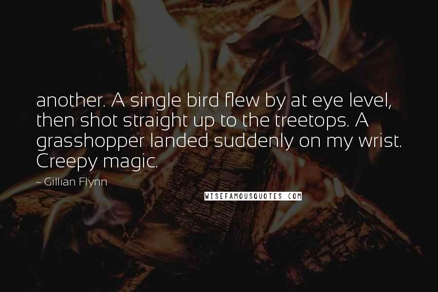 Gillian Flynn Quotes: another. A single bird flew by at eye level, then shot straight up to the treetops. A grasshopper landed suddenly on my wrist. Creepy magic.