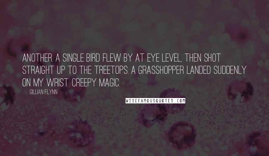 Gillian Flynn Quotes: another. A single bird flew by at eye level, then shot straight up to the treetops. A grasshopper landed suddenly on my wrist. Creepy magic.