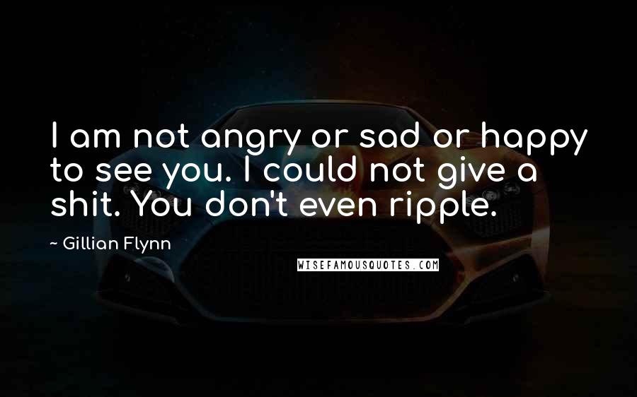 Gillian Flynn Quotes: I am not angry or sad or happy to see you. I could not give a shit. You don't even ripple.