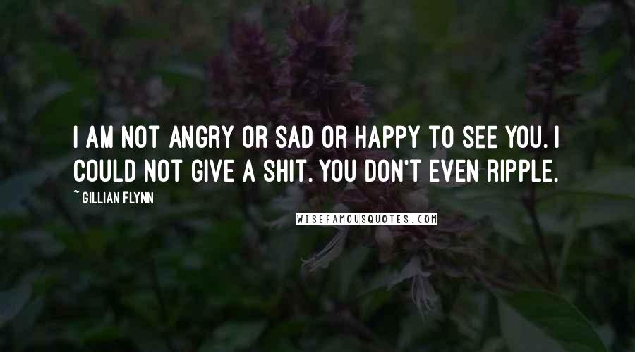 Gillian Flynn Quotes: I am not angry or sad or happy to see you. I could not give a shit. You don't even ripple.