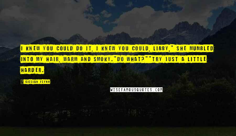Gillian Flynn Quotes: I knew you could do it, I knew you could, Libby," she mumbled into my hair, warm and smoky."Do what?""Try just a little harder.