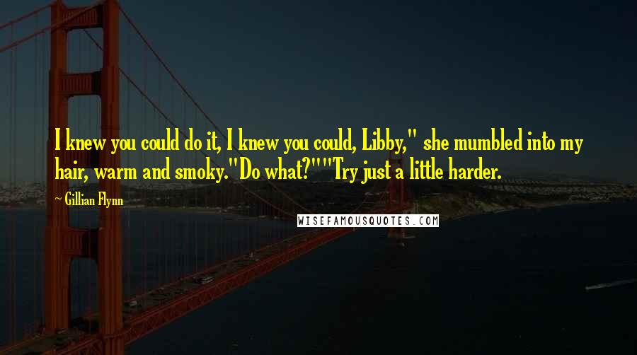 Gillian Flynn Quotes: I knew you could do it, I knew you could, Libby," she mumbled into my hair, warm and smoky."Do what?""Try just a little harder.
