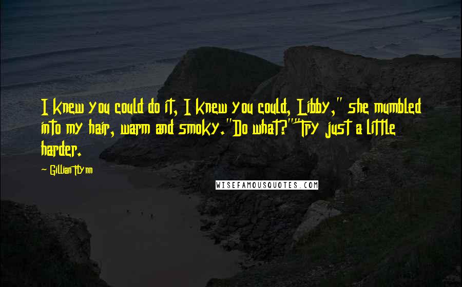 Gillian Flynn Quotes: I knew you could do it, I knew you could, Libby," she mumbled into my hair, warm and smoky."Do what?""Try just a little harder.