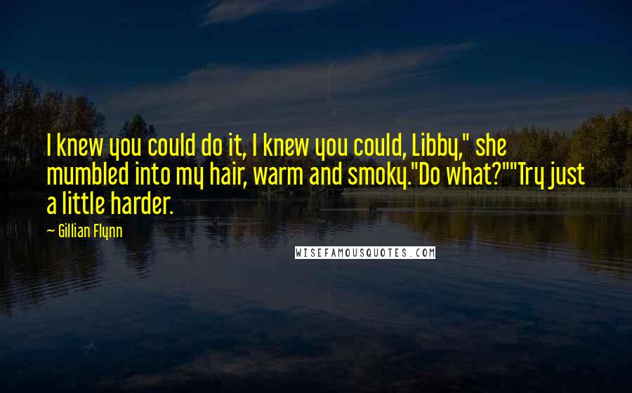 Gillian Flynn Quotes: I knew you could do it, I knew you could, Libby," she mumbled into my hair, warm and smoky."Do what?""Try just a little harder.