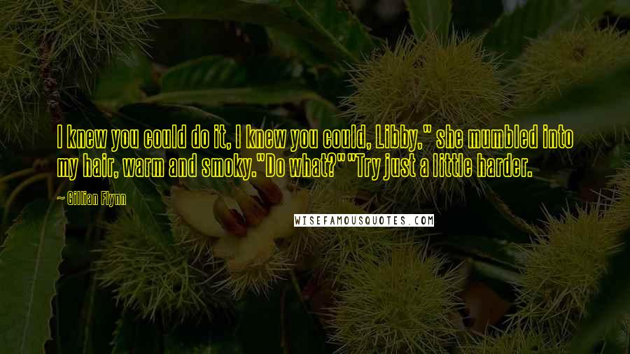 Gillian Flynn Quotes: I knew you could do it, I knew you could, Libby," she mumbled into my hair, warm and smoky."Do what?""Try just a little harder.