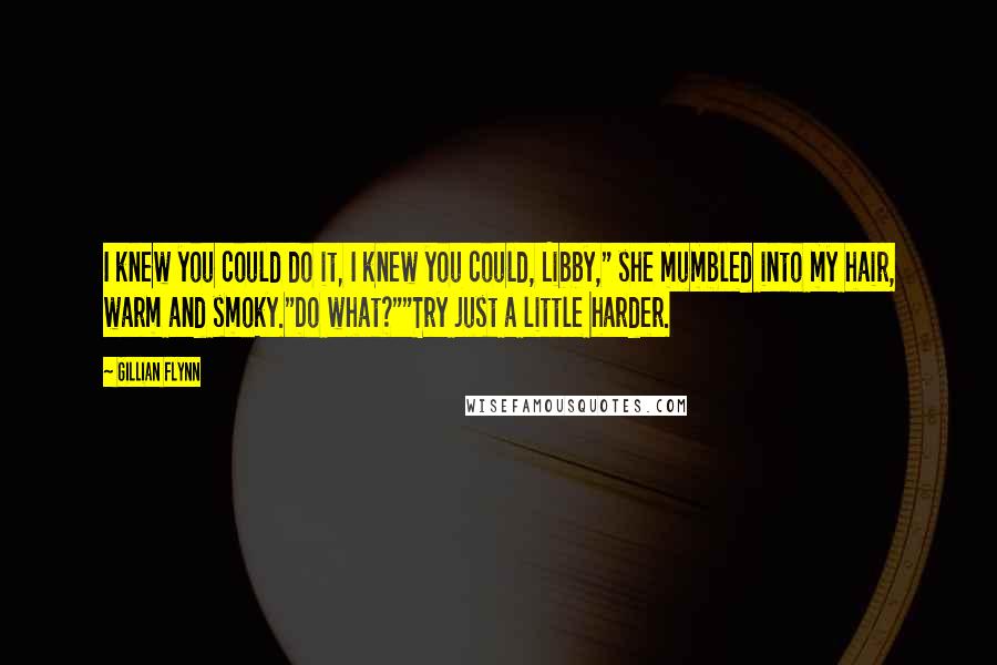 Gillian Flynn Quotes: I knew you could do it, I knew you could, Libby," she mumbled into my hair, warm and smoky."Do what?""Try just a little harder.