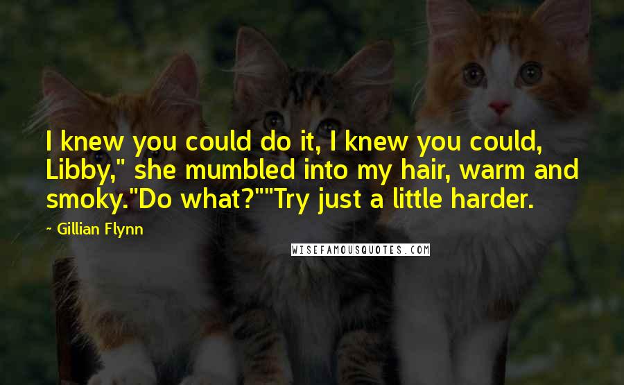 Gillian Flynn Quotes: I knew you could do it, I knew you could, Libby," she mumbled into my hair, warm and smoky."Do what?""Try just a little harder.
