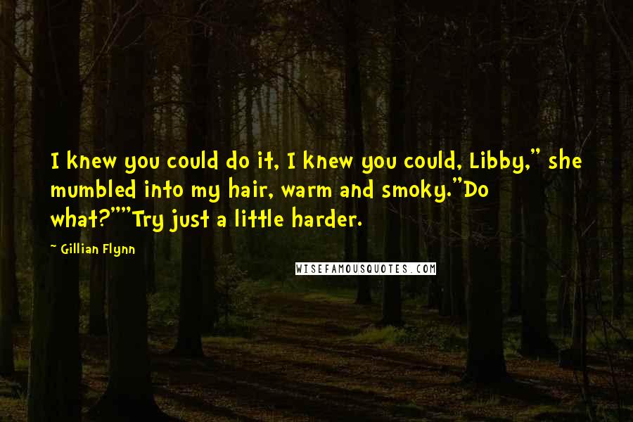 Gillian Flynn Quotes: I knew you could do it, I knew you could, Libby," she mumbled into my hair, warm and smoky."Do what?""Try just a little harder.