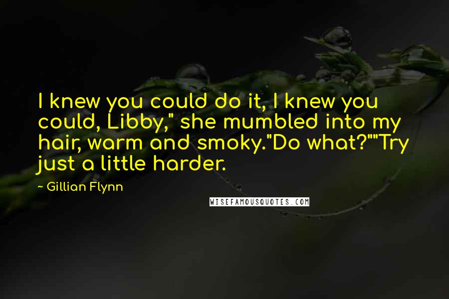Gillian Flynn Quotes: I knew you could do it, I knew you could, Libby," she mumbled into my hair, warm and smoky."Do what?""Try just a little harder.