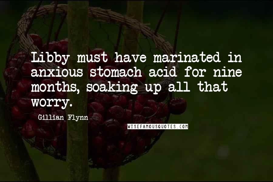 Gillian Flynn Quotes: Libby must have marinated in anxious stomach acid for nine months, soaking up all that worry.