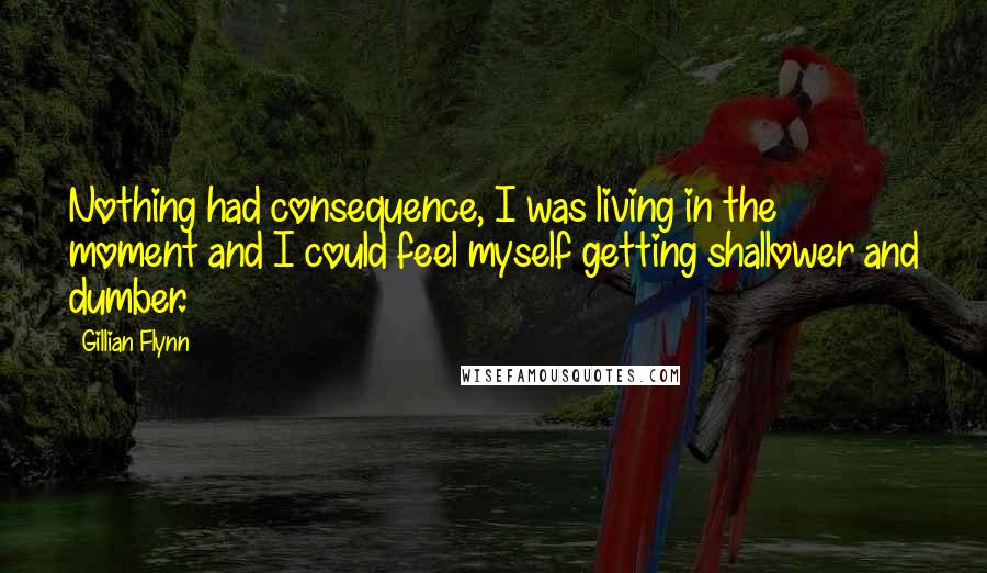 Gillian Flynn Quotes: Nothing had consequence, I was living in the moment and I could feel myself getting shallower and dumber.