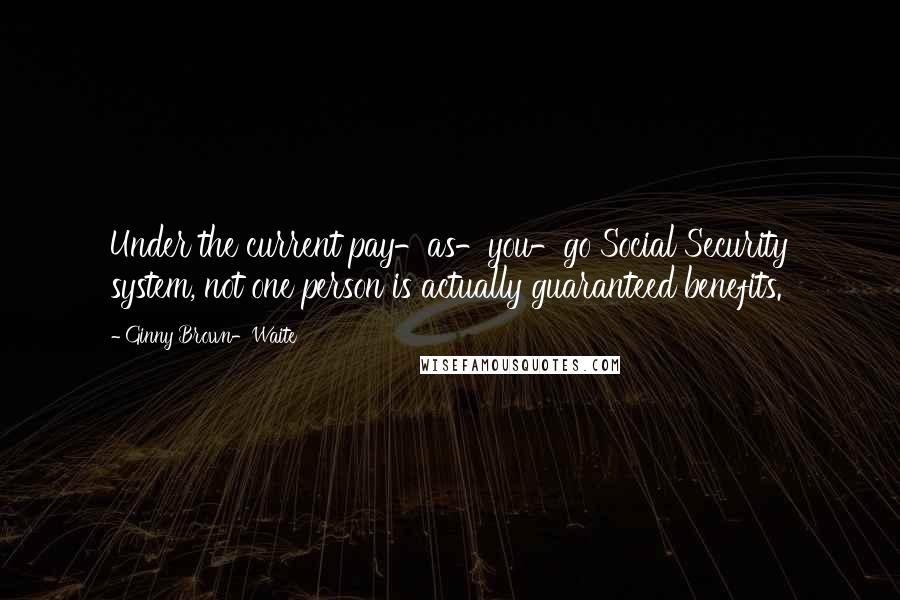 Ginny Brown-Waite Quotes: Under the current pay-as-you-go Social Security system, not one person is actually guaranteed benefits.