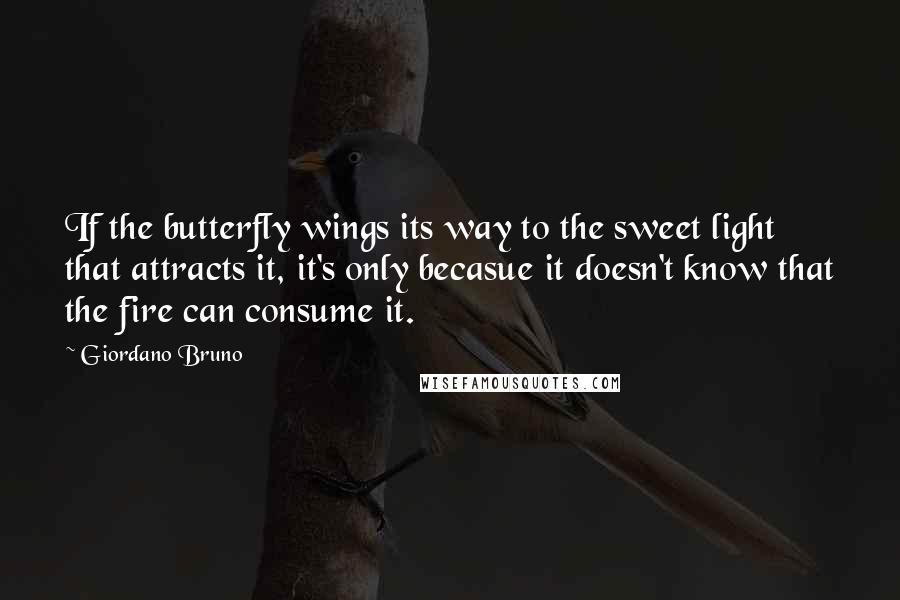 Giordano Bruno Quotes: If the butterfly wings its way to the sweet light that attracts it, it's only becasue it doesn't know that the fire can consume it.