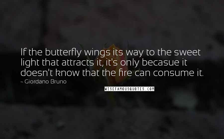 Giordano Bruno Quotes: If the butterfly wings its way to the sweet light that attracts it, it's only becasue it doesn't know that the fire can consume it.