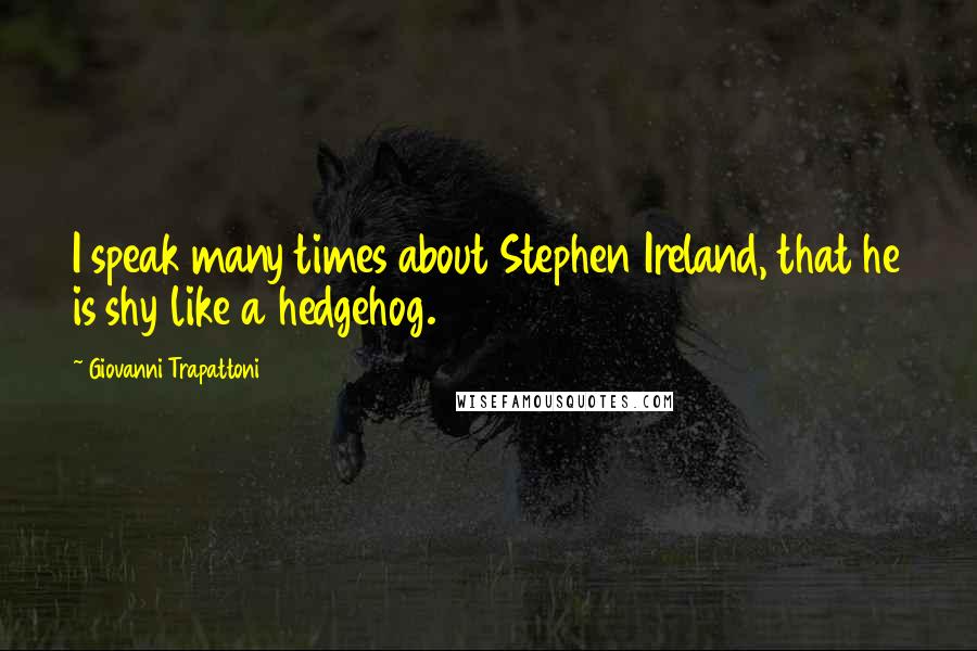 Giovanni Trapattoni Quotes: I speak many times about Stephen Ireland, that he is shy like a hedgehog.