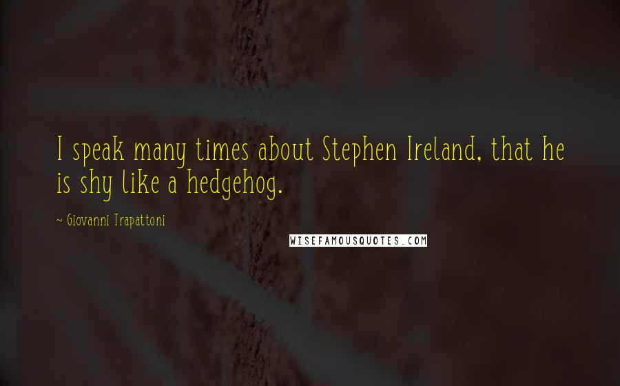 Giovanni Trapattoni Quotes: I speak many times about Stephen Ireland, that he is shy like a hedgehog.