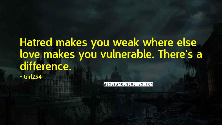 Girl234 Quotes: Hatred makes you weak where else love makes you vulnerable. There's a difference.