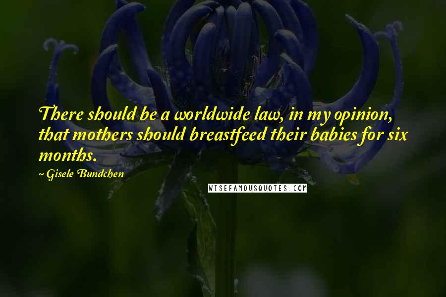 Gisele Bundchen Quotes: There should be a worldwide law, in my opinion, that mothers should breastfeed their babies for six months.