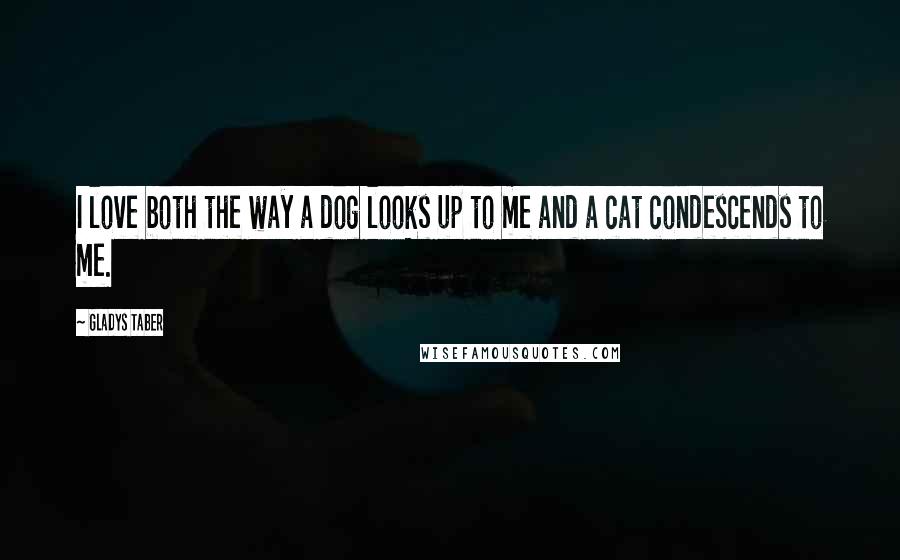 Gladys Taber Quotes: I love both the way a dog looks up to me and a cat condescends to me.
