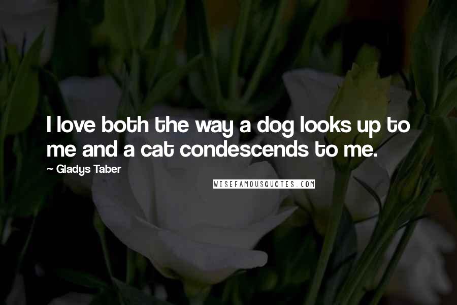 Gladys Taber Quotes: I love both the way a dog looks up to me and a cat condescends to me.