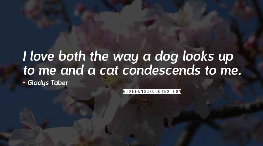 Gladys Taber Quotes: I love both the way a dog looks up to me and a cat condescends to me.